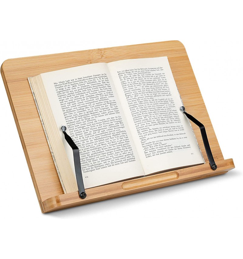 Soporte atril caballete Plegable de bambú para Libro - 2X Clip metálico para de pie en la Mesa o Cama - Radarshop.es