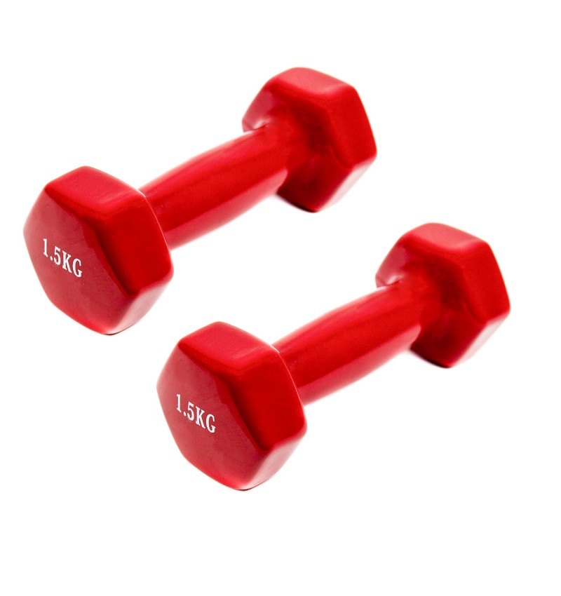 GE 2x Mancuernas pesas de 1,5kg de acero cubierta en vinilo suave y  antideslizante ejercicio gimnasia musculación par de mancuernas